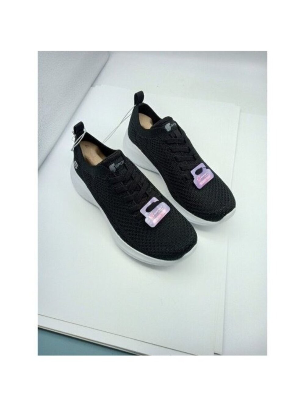 Skechers SZ 5.5 S Sport Reese 2.0 Knit slip on Sneaker Vegan Walking shoes Black